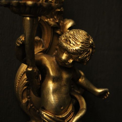 FRENCH BRONZE CHERUB GILDED ANTIQUE WALL LIGHTS - ADDITIONAL PHOTO 6