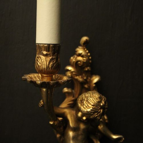 FRENCH BRONZE CHERUB GILDED ANTIQUE WALL LIGHTS - ADDITIONAL PHOTO 7