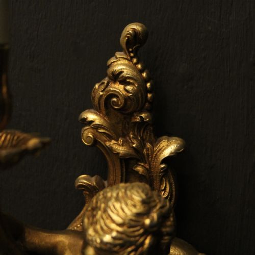 FRENCH BRONZE CHERUB GILDED ANTIQUE WALL LIGHTS - ADDITIONAL PHOTO 8