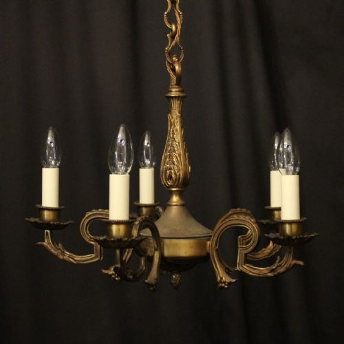 french gilded brass 5 light antique chandelier - CATEGORY: ANTIQUE LIGHTING - DATED 1920