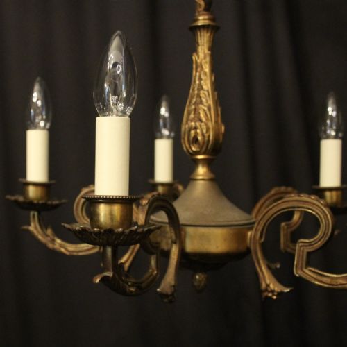 FRENCH GILDED BRASS 5 LIGHT ANTIQUE CHANDELIER - ADDITIONAL PHOTO 1