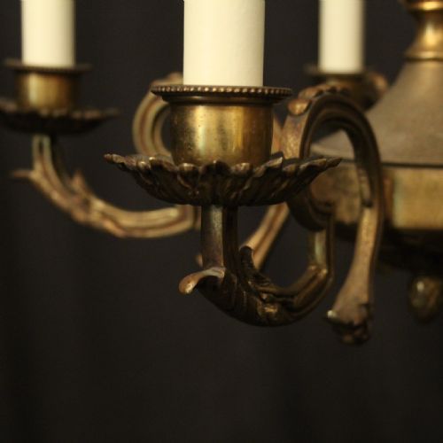 FRENCH GILDED BRASS 5 LIGHT ANTIQUE CHANDELIER - ADDITIONAL PHOTO 2