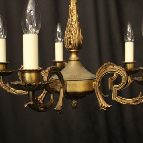 FRENCH GILDED BRASS 5 LIGHT ANTIQUE CHANDELIER - ADDITIONAL PHOTO 3