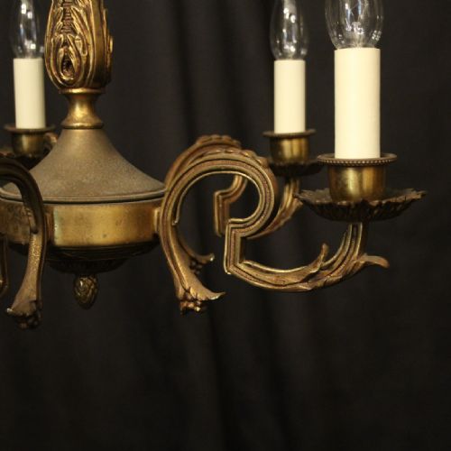 FRENCH GILDED BRASS 5 LIGHT ANTIQUE CHANDELIER - ADDITIONAL PHOTO 4