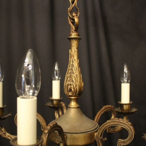 FRENCH GILDED BRASS 5 LIGHT ANTIQUE CHANDELIER - ADDITIONAL PHOTO 6