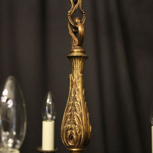 FRENCH GILDED BRASS 5 LIGHT ANTIQUE CHANDELIER - ADDITIONAL PHOTO 7