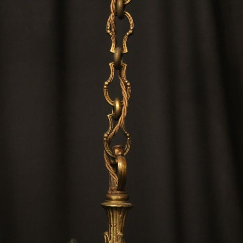 FRENCH GILDED BRASS 5 LIGHT ANTIQUE CHANDELIER - ADDITIONAL PHOTO 8