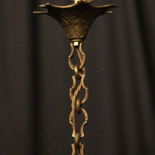 FRENCH GILDED BRASS 5 LIGHT ANTIQUE CHANDELIER - ADDITIONAL PHOTO 9