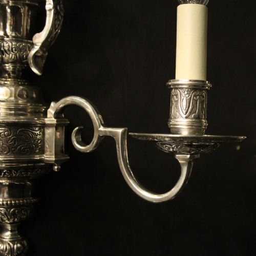 FRENCH SET OF 4 CHERUB SILVER ANTIQUE WALL LIGHTS - ADDITIONAL PHOTO 2
