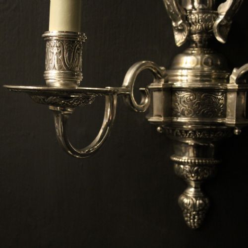 FRENCH SET OF 4 CHERUB SILVER ANTIQUE WALL LIGHTS - ADDITIONAL PHOTO 3