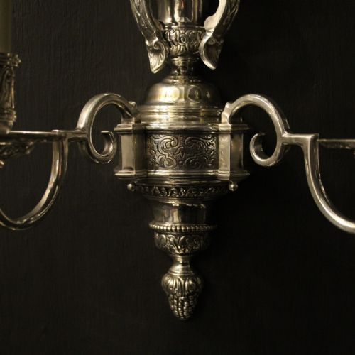 FRENCH SET OF 4 CHERUB SILVER ANTIQUE WALL LIGHTS - ADDITIONAL PHOTO 4