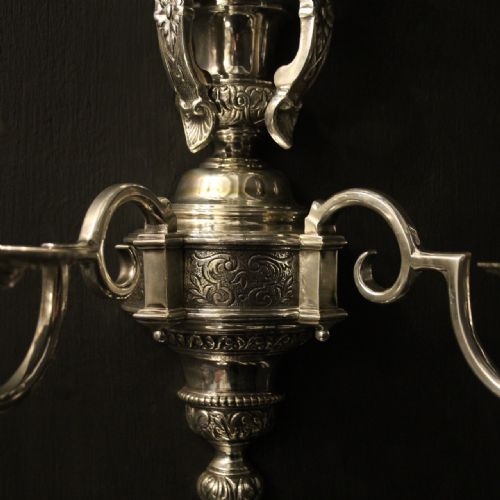 FRENCH SET OF 4 CHERUB SILVER ANTIQUE WALL LIGHTS - ADDITIONAL PHOTO 5