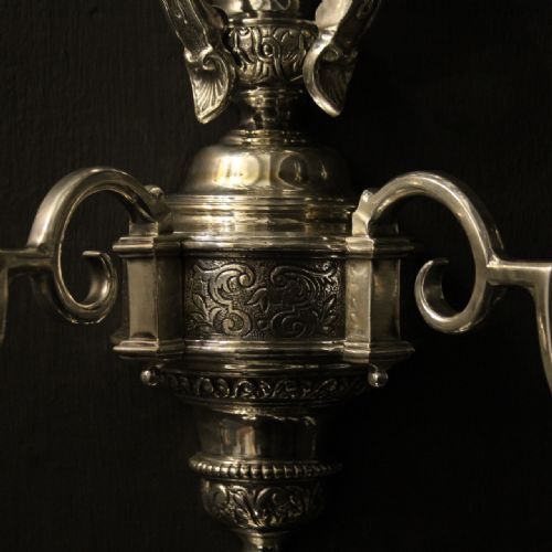 FRENCH SET OF 4 CHERUB SILVER ANTIQUE WALL LIGHTS - ADDITIONAL PHOTO 8
