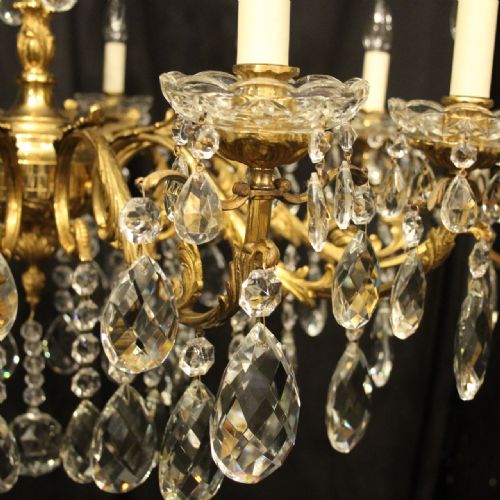 ITALIAN 12 LIGHT GILDED BRONZE CRYSTAL ANTIQUE CHANDELIER - ADDITIONAL PHOTO 2