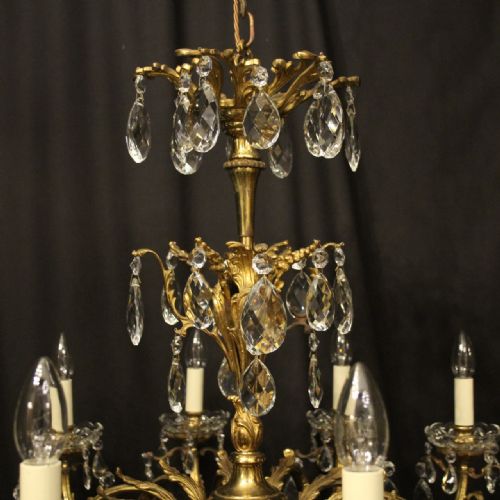 ITALIAN 12 LIGHT GILDED BRONZE CRYSTAL ANTIQUE CHANDELIER - ADDITIONAL PHOTO 7