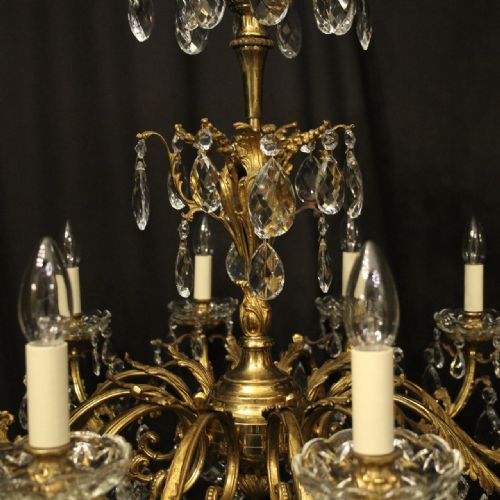 ITALIAN 12 LIGHT GILDED BRONZE CRYSTAL ANTIQUE CHANDELIER - ADDITIONAL PHOTO 8