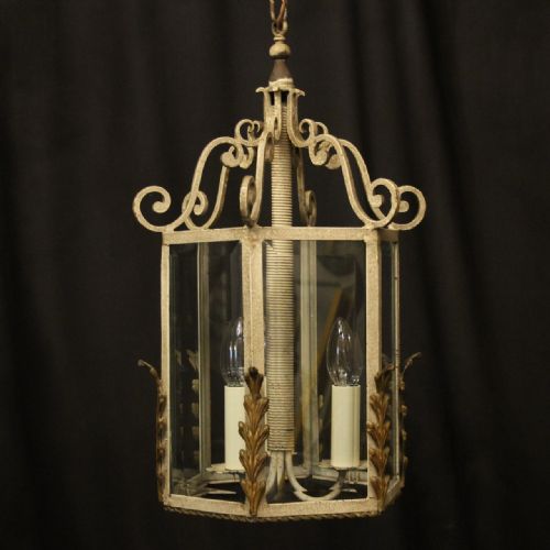 french polychrome triple light hall lantern - CATEGORY: ANTIQUE LIGHTING - DATED 1930