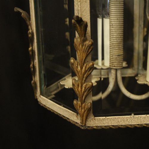 FRENCH POLYCHROME TRIPLE LIGHT HALL LANTERN - ADDITIONAL PHOTO 7
