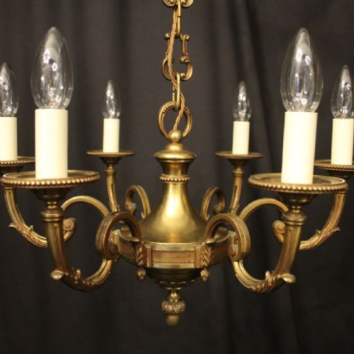 FRENCH GILDED BRONZE 6 LIGHT CHANDELIER - ADDITIONAL PHOTO 1