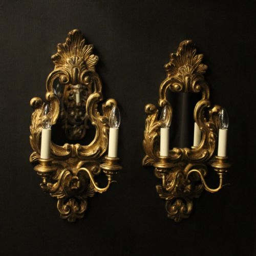 italian pair giltwood twin arm girandoles - CATEGORY: ANTIQUE MIRRORS - DATED 1930