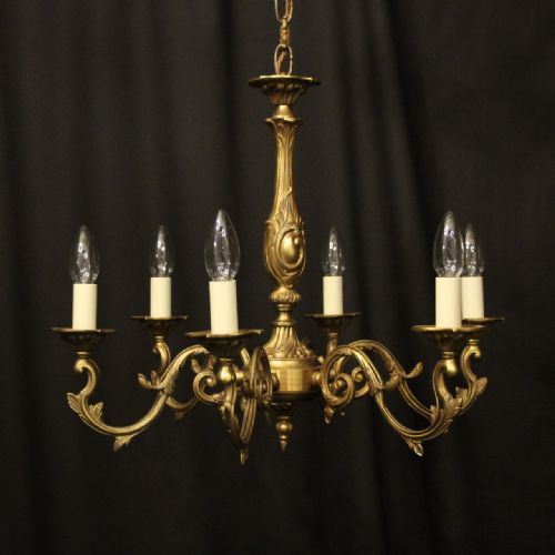 french gilded bronze 6 light antique chandelier - CATEGORY: ANTIQUE LIGHTING - DATED 1920