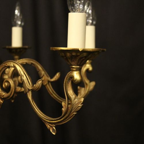 FRENCH GILDED BRONZE 6 LIGHT ANTIQUE CHANDELIER - ADDITIONAL PHOTO 2
