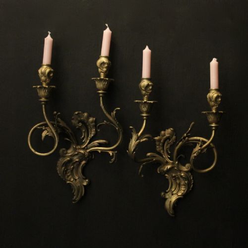 french pair of bronze antique wall sconces - CATEGORY: ANTIQUE LIGHTING - DATED 19TH CENTURY