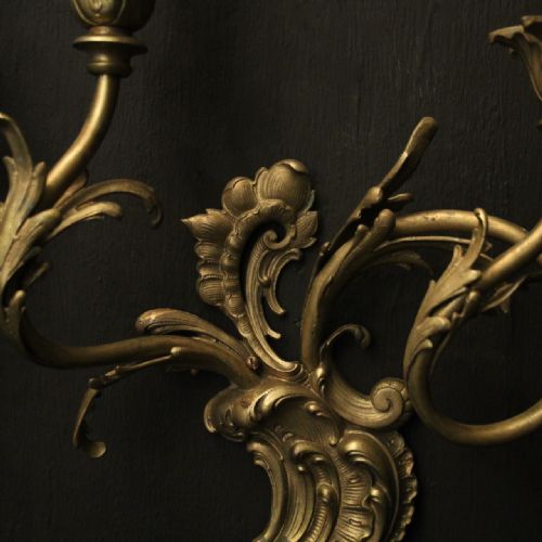 FRENCH PAIR OF BRONZE ANTIQUE WALL SCONCES - ADDITIONAL PHOTO 2