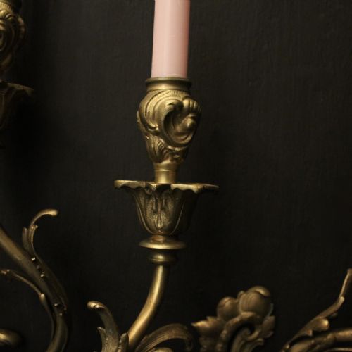 FRENCH PAIR OF BRONZE ANTIQUE WALL SCONCES - ADDITIONAL PHOTO 3