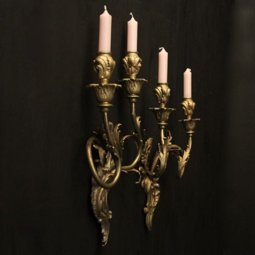 FRENCH PAIR OF BRONZE ANTIQUE WALL SCONCES - ADDITIONAL PHOTO 9