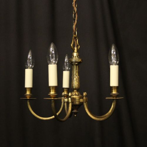 french gilded brass 5 light antique chandelier - CATEGORY: ANTIQUE LIGHTING - DATED 1930