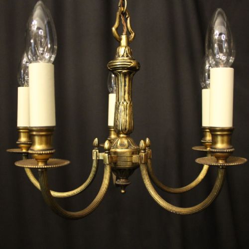 FRENCH GILDED BRASS 5 LIGHT ANTIQUE CHANDELIER - ADDITIONAL PHOTO 1