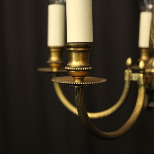 FRENCH GILDED BRASS 5 LIGHT ANTIQUE CHANDELIER - ADDITIONAL PHOTO 2