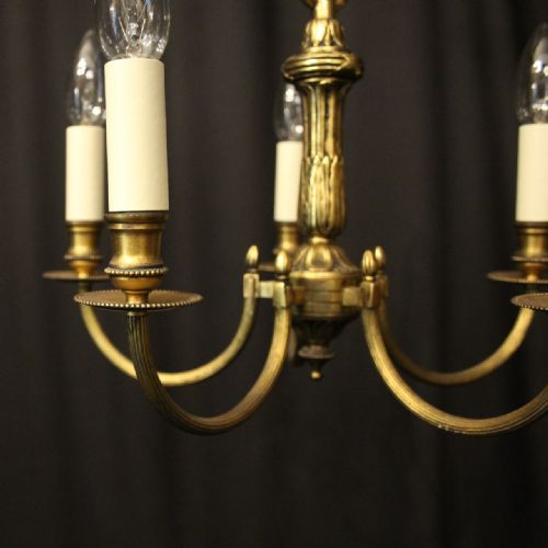 FRENCH GILDED BRASS 5 LIGHT ANTIQUE CHANDELIER - ADDITIONAL PHOTO 3