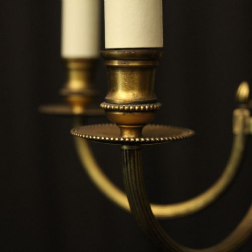 FRENCH GILDED BRASS 5 LIGHT ANTIQUE CHANDELIER - ADDITIONAL PHOTO 4