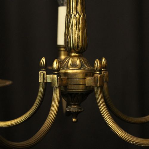 FRENCH GILDED BRASS 5 LIGHT ANTIQUE CHANDELIER - ADDITIONAL PHOTO 5