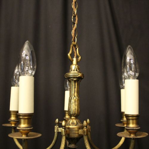 FRENCH GILDED BRASS 5 LIGHT ANTIQUE CHANDELIER - ADDITIONAL PHOTO 6