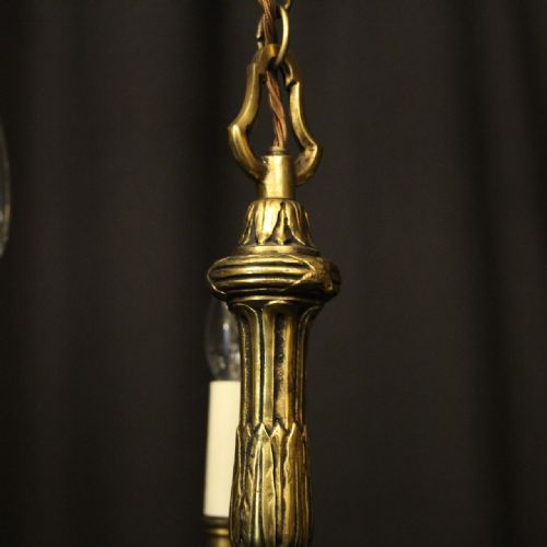 FRENCH GILDED BRASS 5 LIGHT ANTIQUE CHANDELIER - ADDITIONAL PHOTO 7