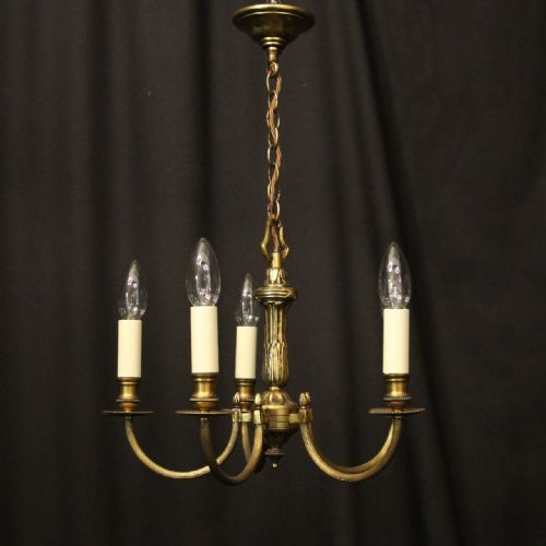 FRENCH GILDED BRASS 5 LIGHT ANTIQUE CHANDELIER - ADDITIONAL PHOTO 8