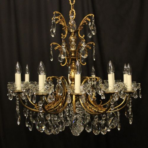 italian 12 light gilded bronze crystal antique chandelier - CATEGORY: ANTIQUE LIGHTING - DATED 1920