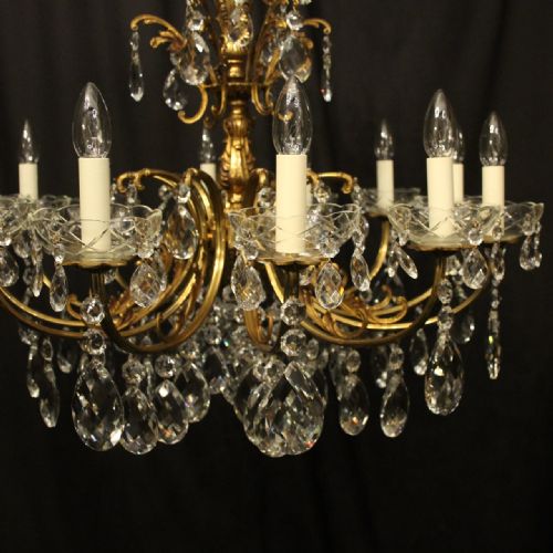 ITALIAN 12 LIGHT GILDED BRONZE CRYSTAL ANTIQUE CHANDELIER - ADDITIONAL PHOTO 1
