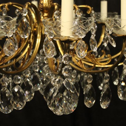 ITALIAN 12 LIGHT GILDED BRONZE CRYSTAL ANTIQUE CHANDELIER - ADDITIONAL PHOTO 2