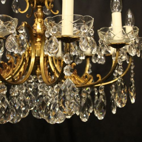 ITALIAN 12 LIGHT GILDED BRONZE CRYSTAL ANTIQUE CHANDELIER - ADDITIONAL PHOTO 4