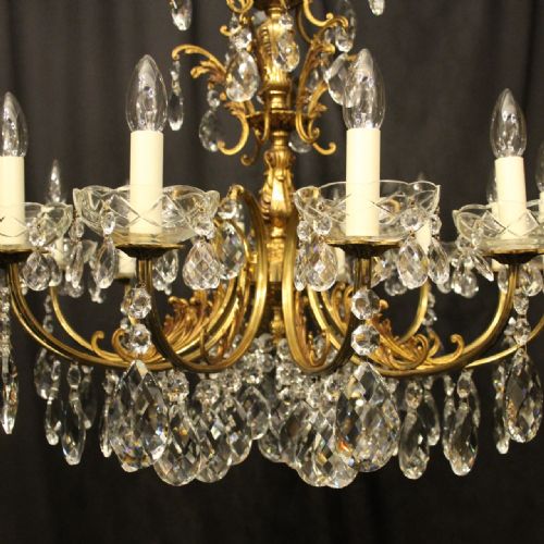 ITALIAN 12 LIGHT GILDED BRONZE CRYSTAL ANTIQUE CHANDELIER - ADDITIONAL PHOTO 6