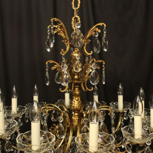 ITALIAN 12 LIGHT GILDED BRONZE CRYSTAL ANTIQUE CHANDELIER - ADDITIONAL PHOTO 7
