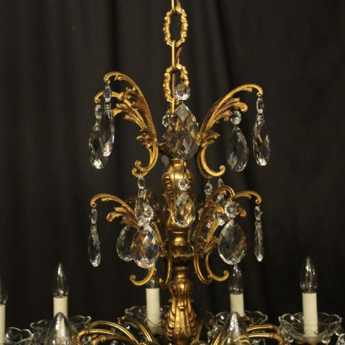 ITALIAN 12 LIGHT GILDED BRONZE CRYSTAL ANTIQUE CHANDELIER - ADDITIONAL PHOTO 8