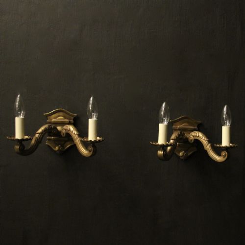 english pair of bronze twin arm wall lights - CATEGORY: ANTIQUE LIGHTING - DATED 19TH CENTURY