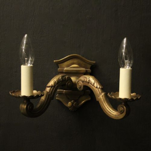 ENGLISH PAIR OF BRONZE TWIN ARM WALL LIGHTS - ADDITIONAL PHOTO 1