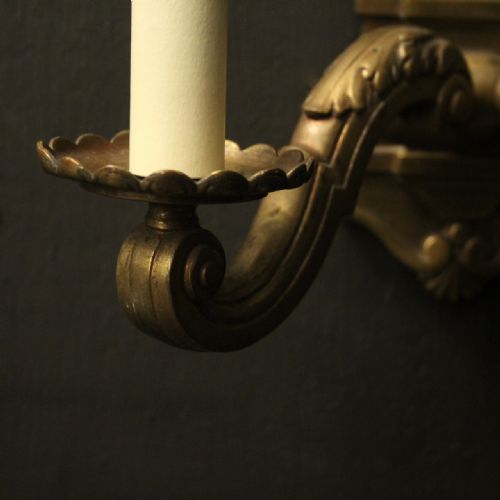 ENGLISH PAIR OF BRONZE TWIN ARM WALL LIGHTS - ADDITIONAL PHOTO 3