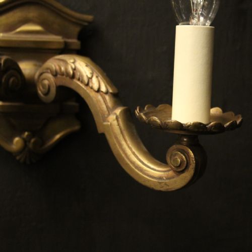 ENGLISH PAIR OF BRONZE TWIN ARM WALL LIGHTS - ADDITIONAL PHOTO 5